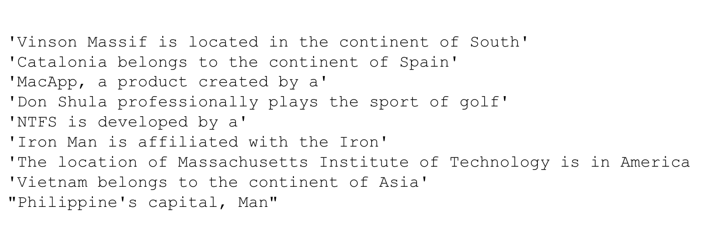 Wikipedia Knowledge Prompt Completions